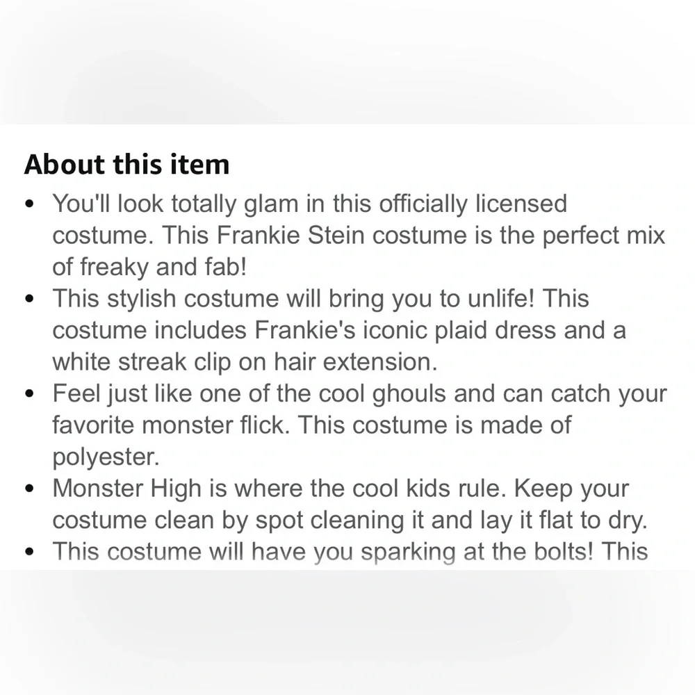 Spirit Halloween Kids Monster High Frankie Stein Costume Child Medium 8-10 - Picture 13 of 14